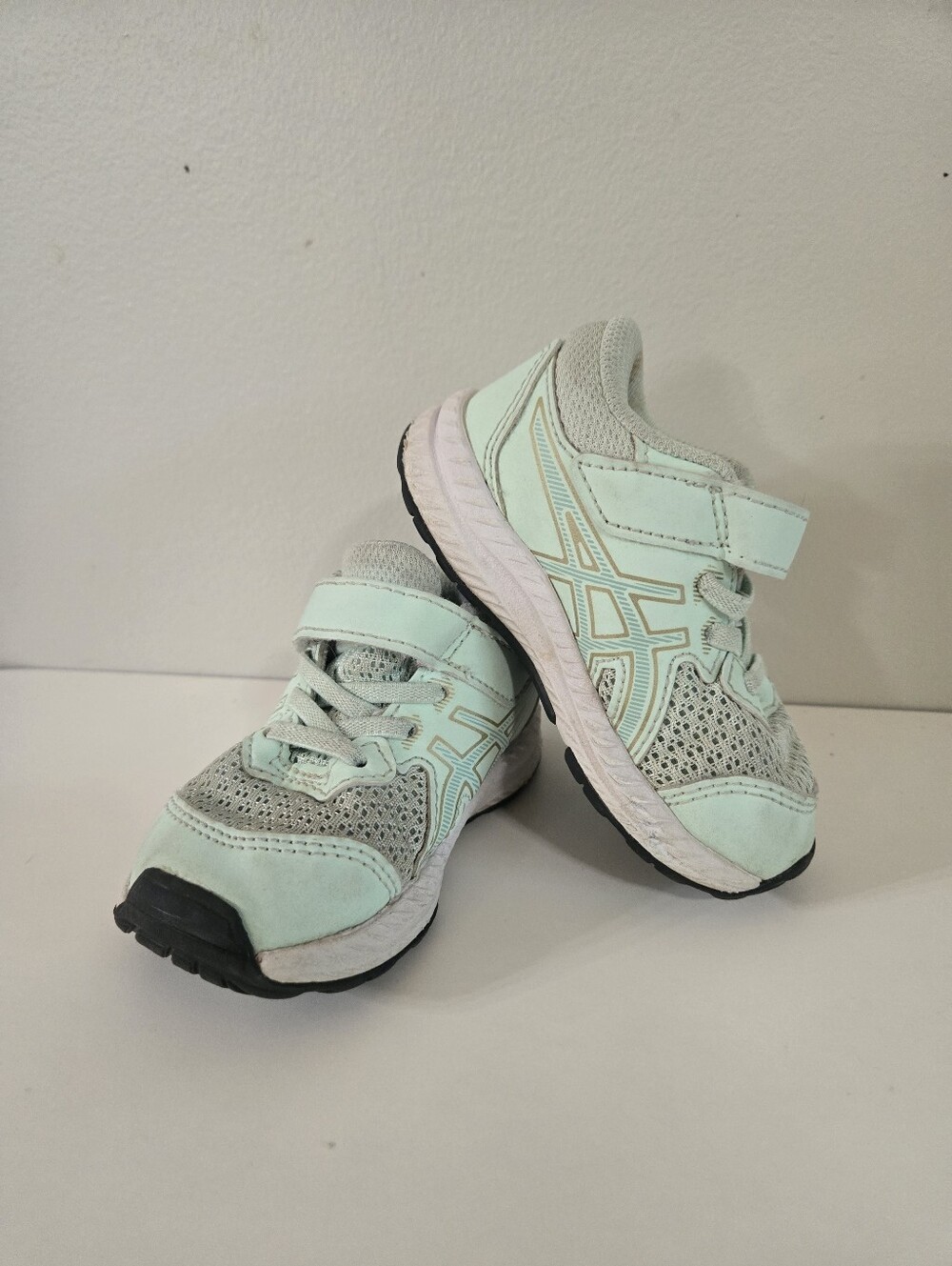 Asics Baby Girl Sneakers Velcro Closure & Lace Up Front Mint Green